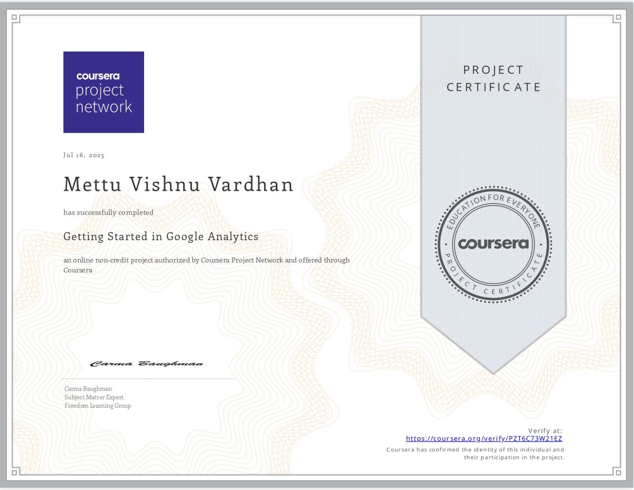 Coursera Google Analytics Certificate